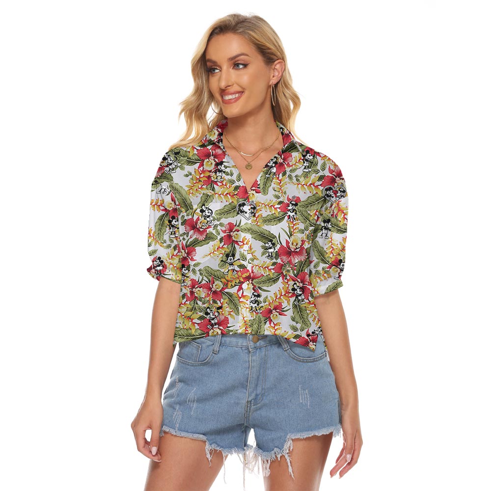 Tropical Women's Cropped Hawaiian Shirt Mickey Mouse Steamboat Willie - variant image 1