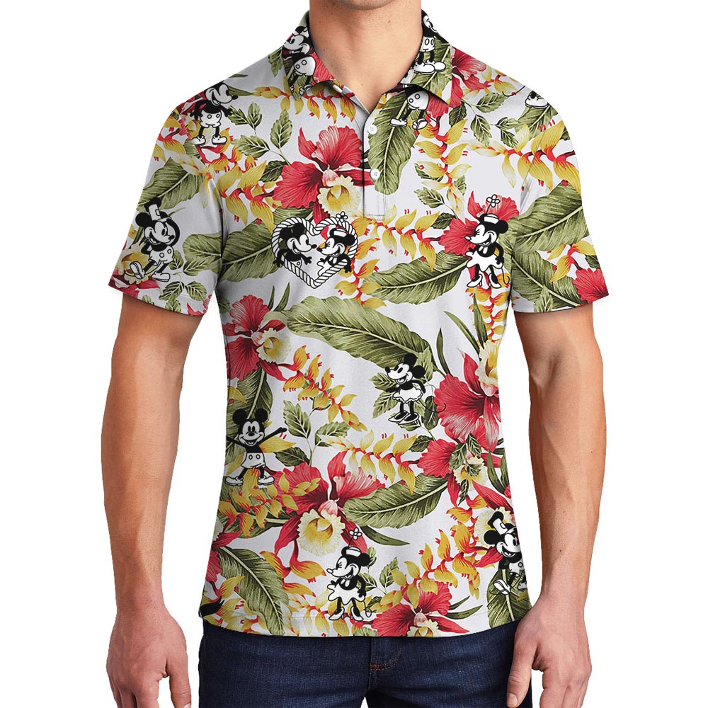 Men's Hawaiian Polo Shirt With Steamboat Willie Mickey Minnie - variant image 1