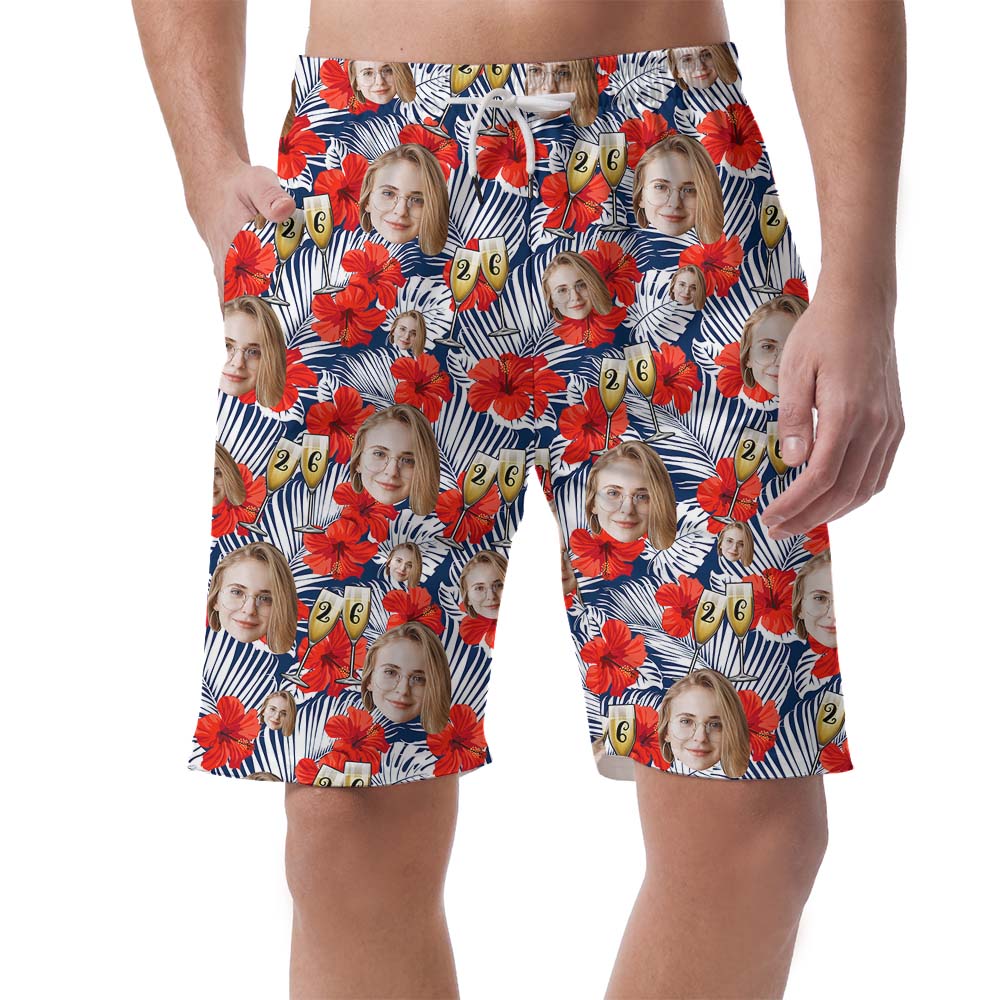 Personalized Photo And Year Birthday Men's Hawaiian Shorts - variant image 1