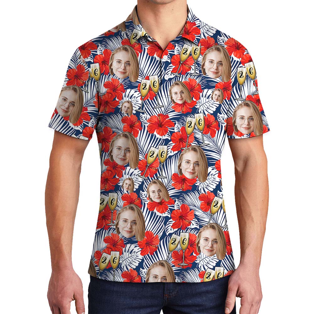 Custom Anniversary Men's Polo Shirt With Face And Year - variant image 1