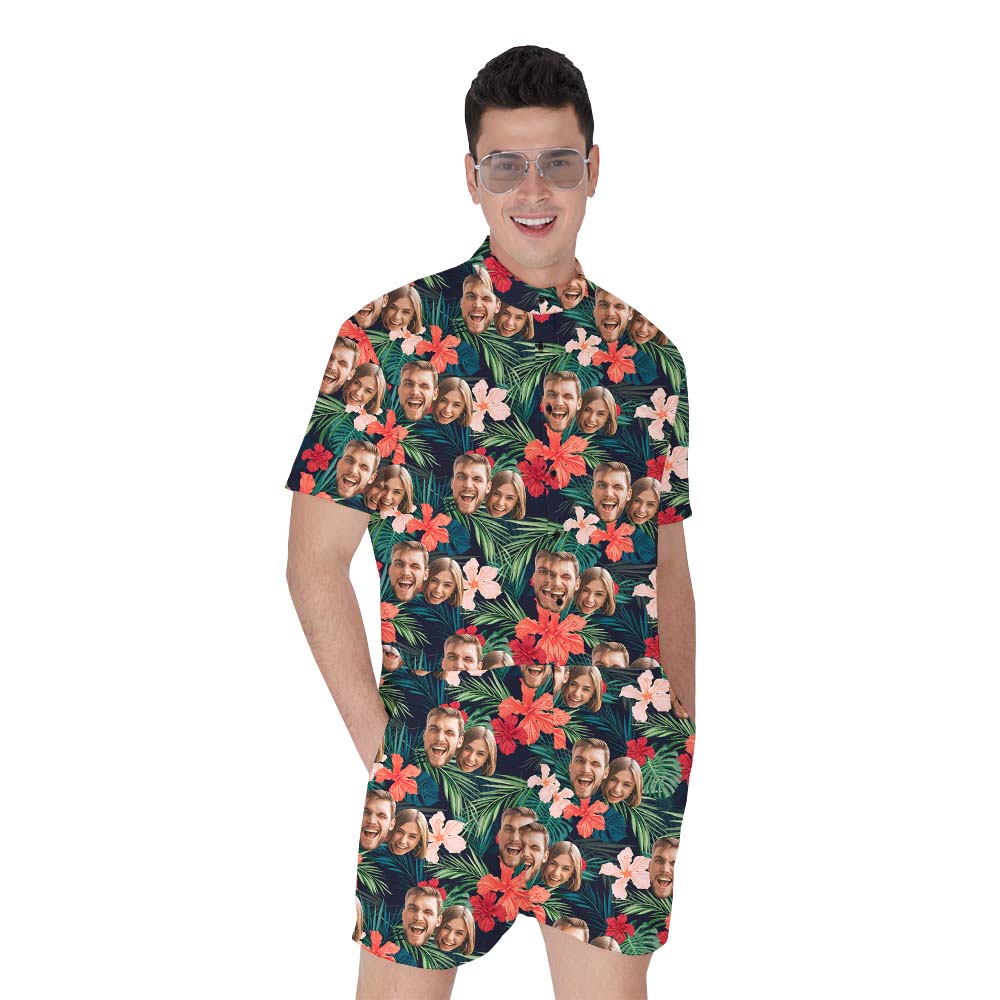 Custom Couple Faces Tropical Romper For Male - variant image 1
