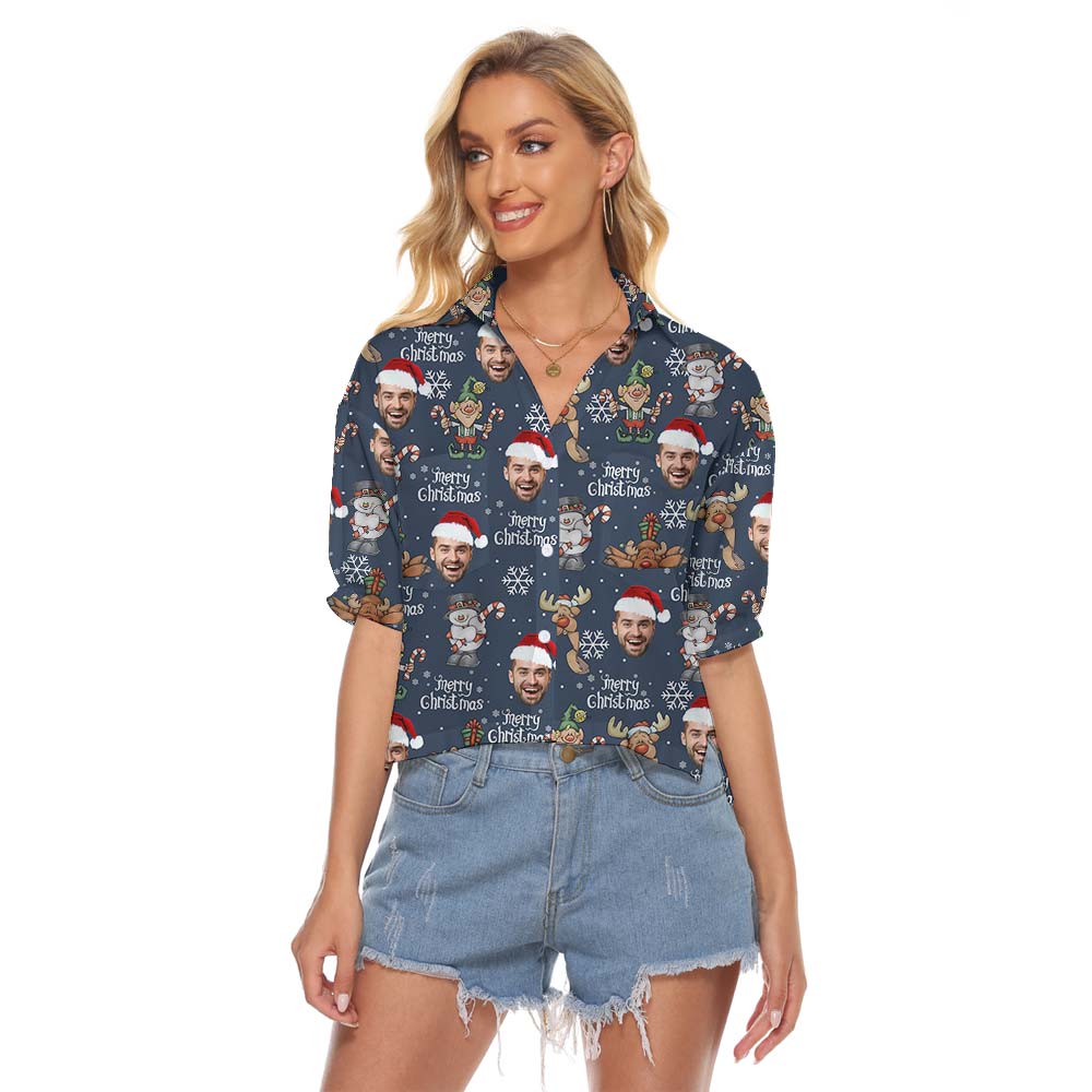 Custom Face Reindeer Women's Cropped Shirt - variant image 1