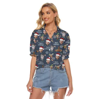Custom Face Reindeer Women's Cropped Shirt