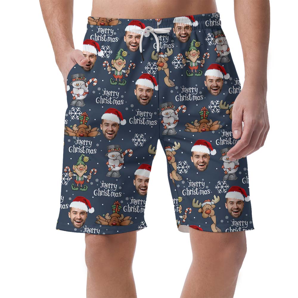 Merry X-mas Reindeer Custom Hawaiian Men's Shorts - variant image 1