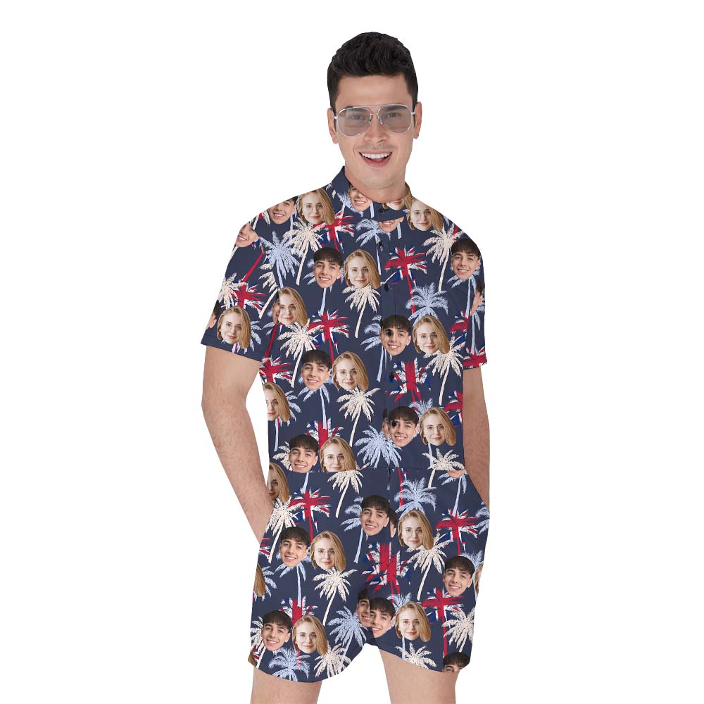 Palm Tree Men's Hawaiian Romper With Multiple Faces - variant image 1