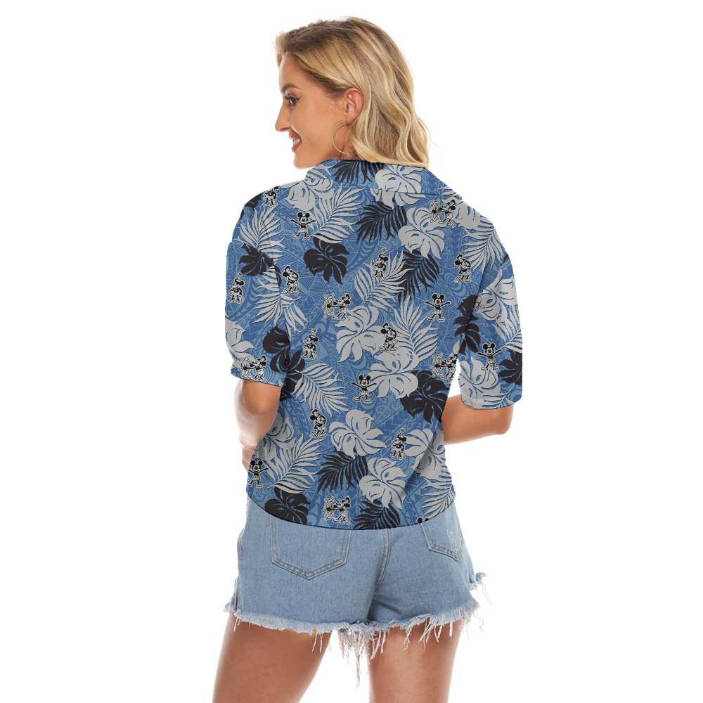 Steamboat Willie Movie Mickey Tropical Vintage Blue Hawaiian Shirt For Women