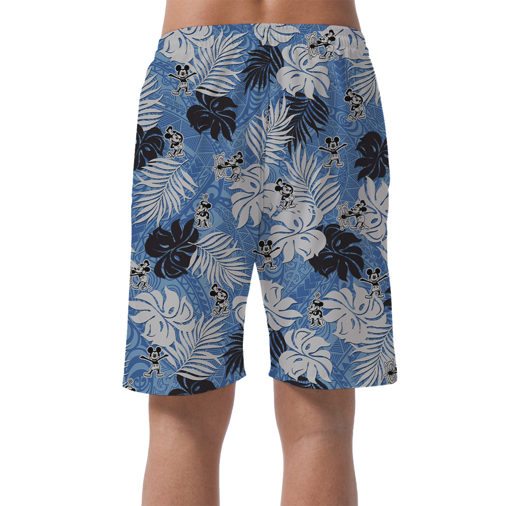 Cute Mickey Mouse Steamboat Willie Vintage Blue Men's Hawaiian Beach Shorts