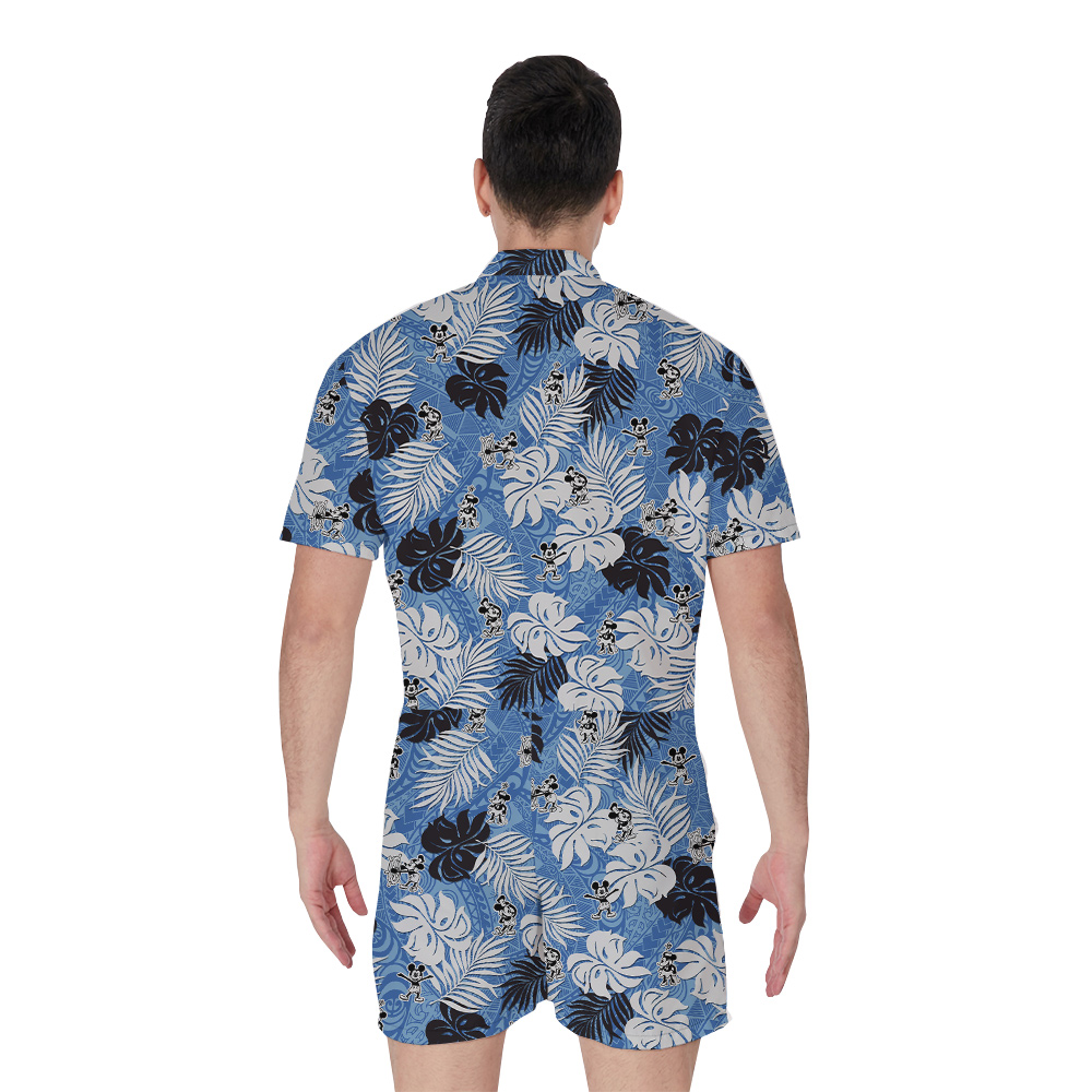 Blue Vintage Patterns Mickey Steamboat Willie Hawaiian Romper For Men