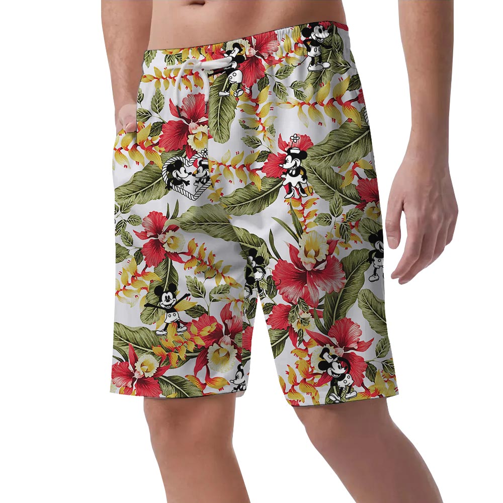 Cool Men's Beach Shorts Hawaiian Mickey Mouse Steamboat Willie