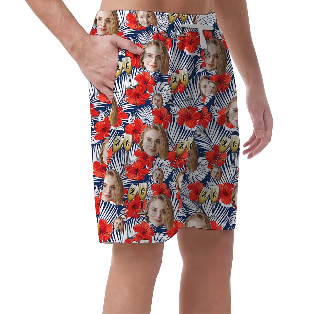 Personalized Photo And Year Birthday Men's Hawaiian Shorts
