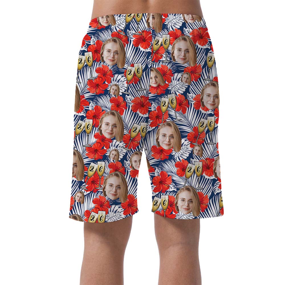 Personalized Photo And Year Birthday Men's Hawaiian Shorts