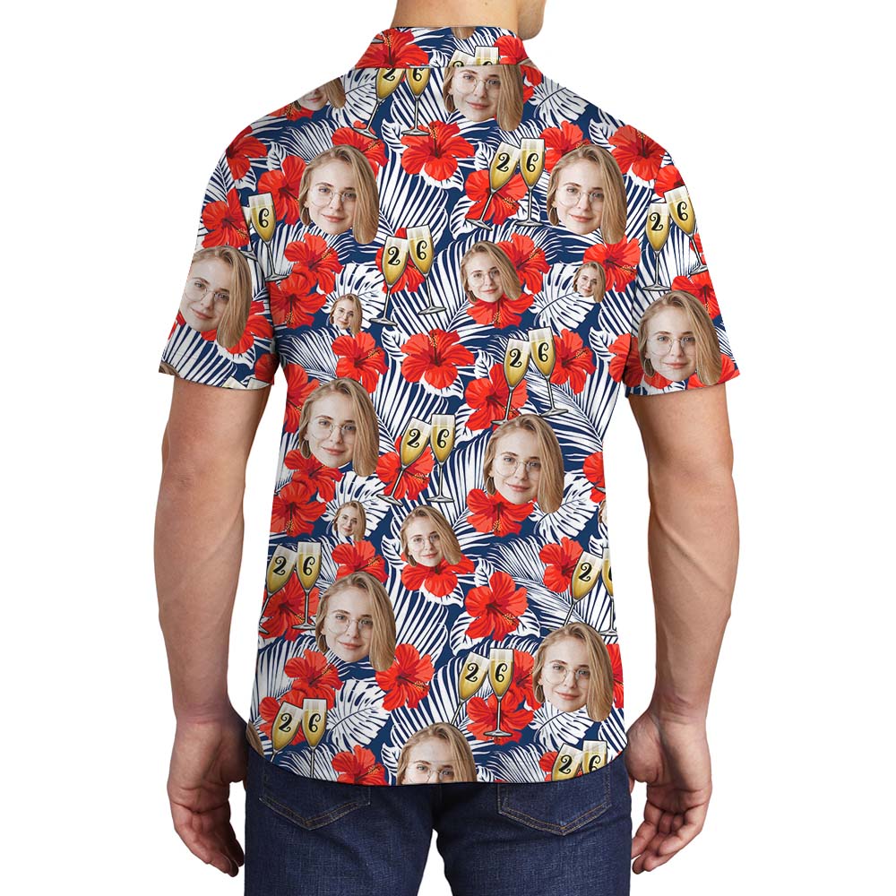 Custom Anniversary Men's Polo Shirt With Face And Year