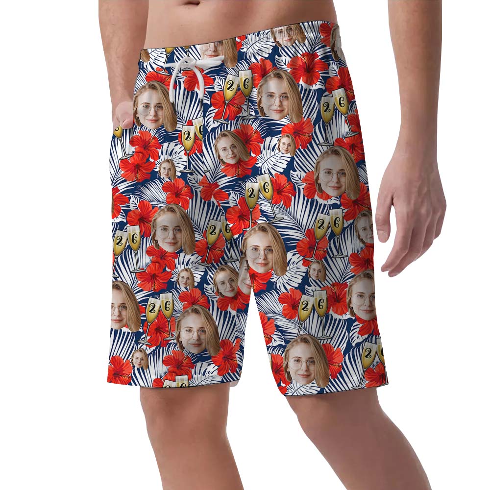 Personalized Photo And Year Birthday Men's Hawaiian Shorts