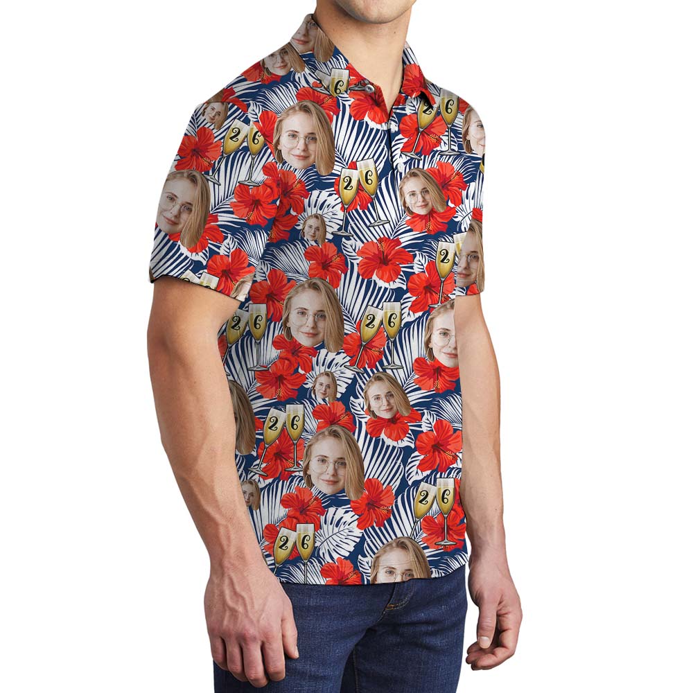 Custom Anniversary Men's Polo Shirt With Face And Year