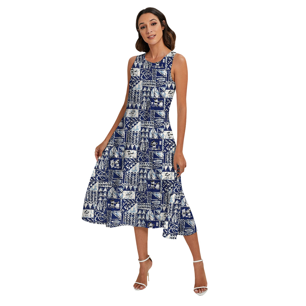 Cute Mickey Steamboat Willie Vintage Tapa Navy Matching Hawaiian Outfits For Family