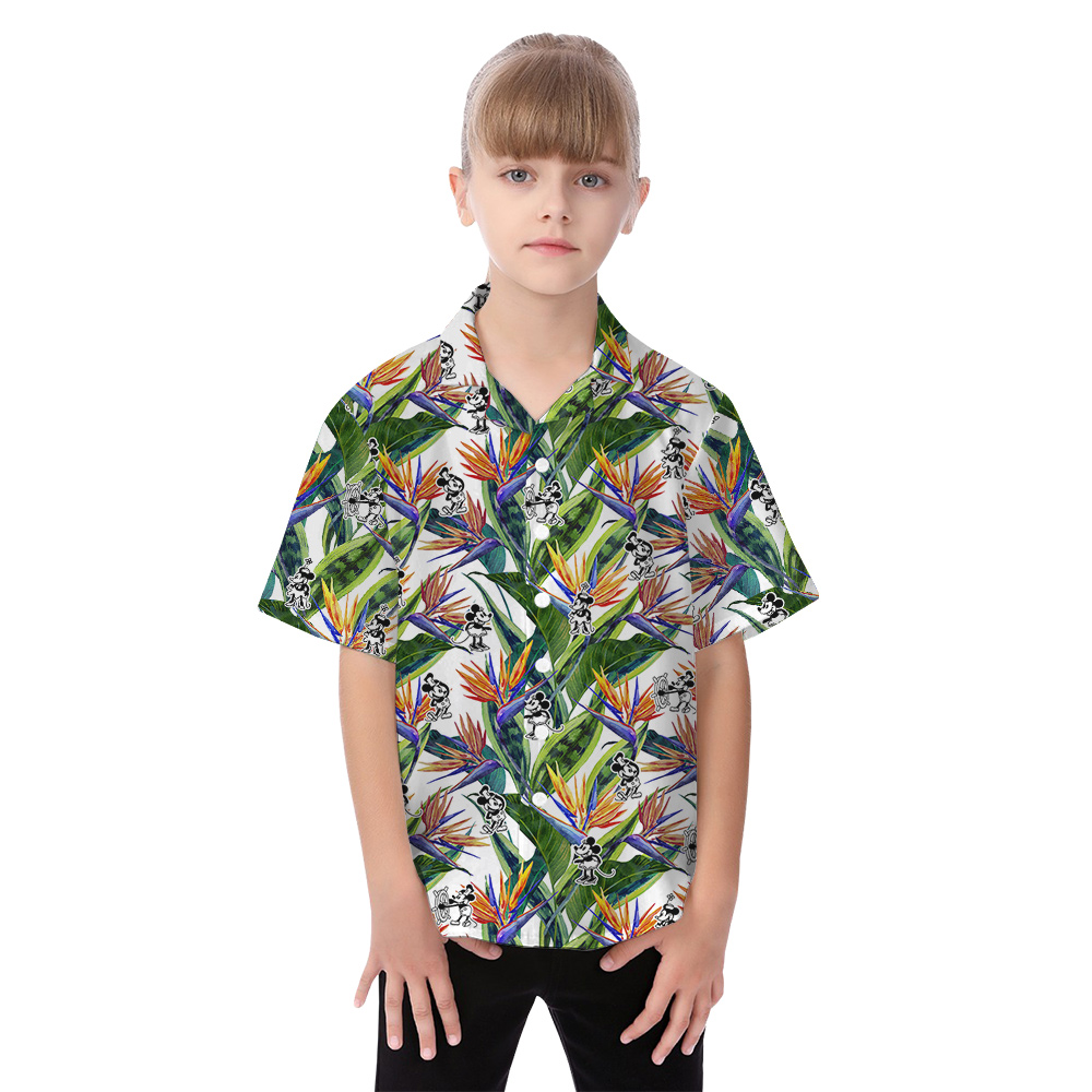 Bird Of Paradise Patterns Mickey Steamboat Willie Matching Family Hawaiian Outfits