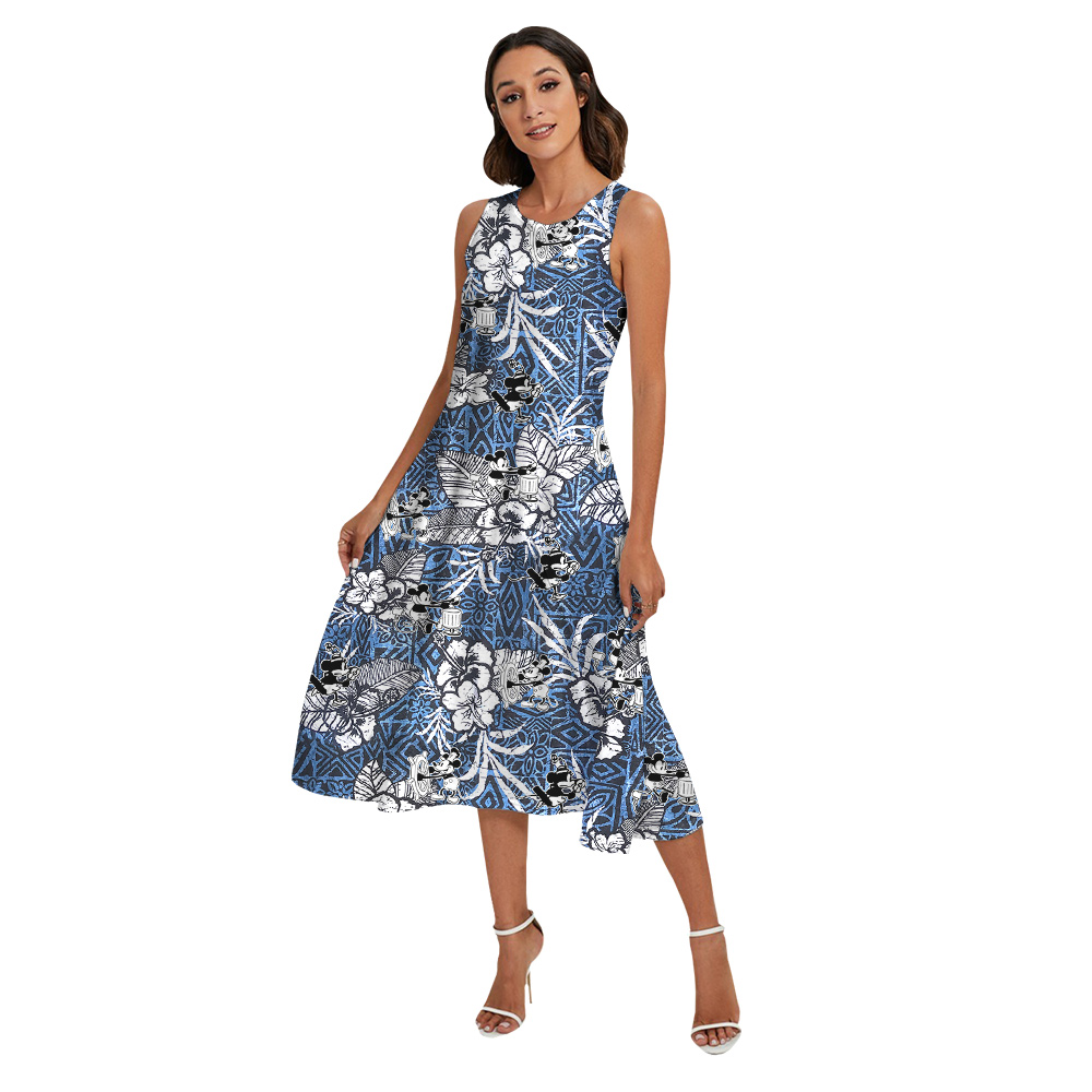 Cute Mickey Steamboat Willie Movie Vintage Hibiscus Navy Matching Family Hawaiian Outfits