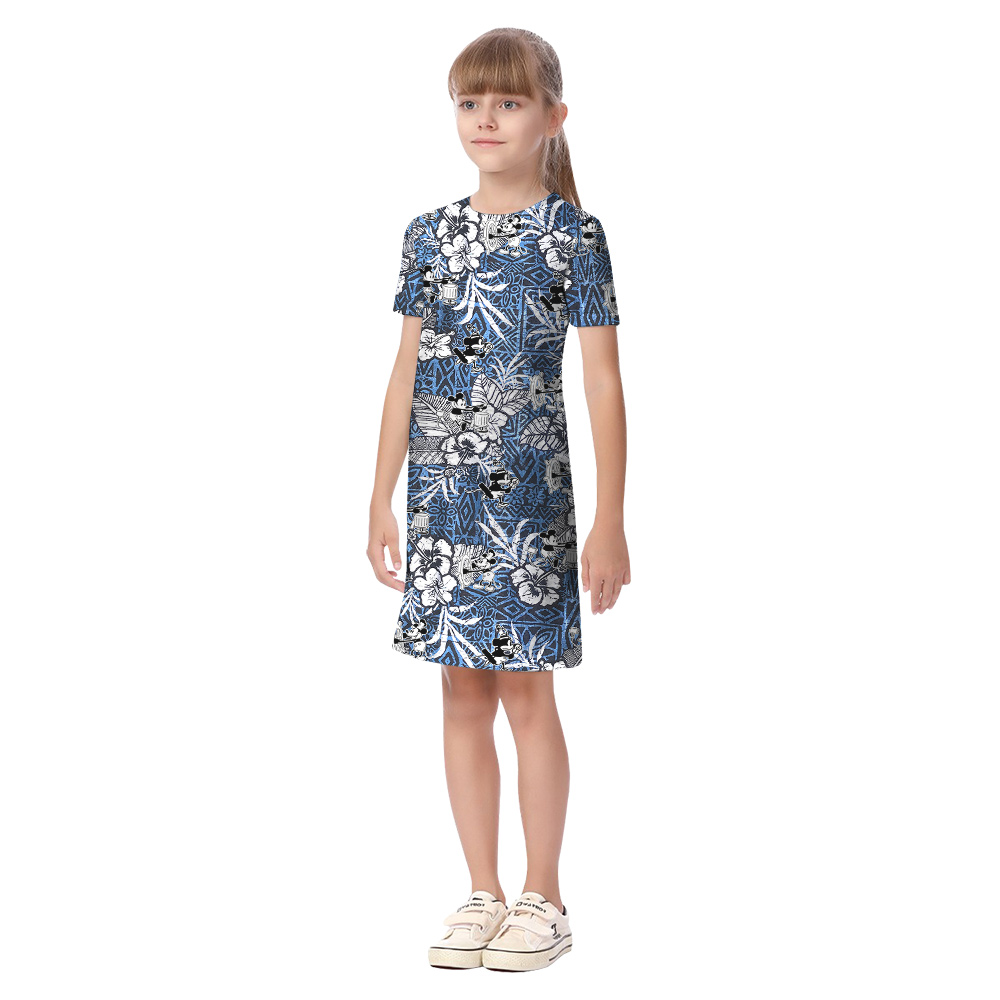 Cute Mickey Steamboat Willie Movie Vintage Hibiscus Navy Matching Family Hawaiian Outfits