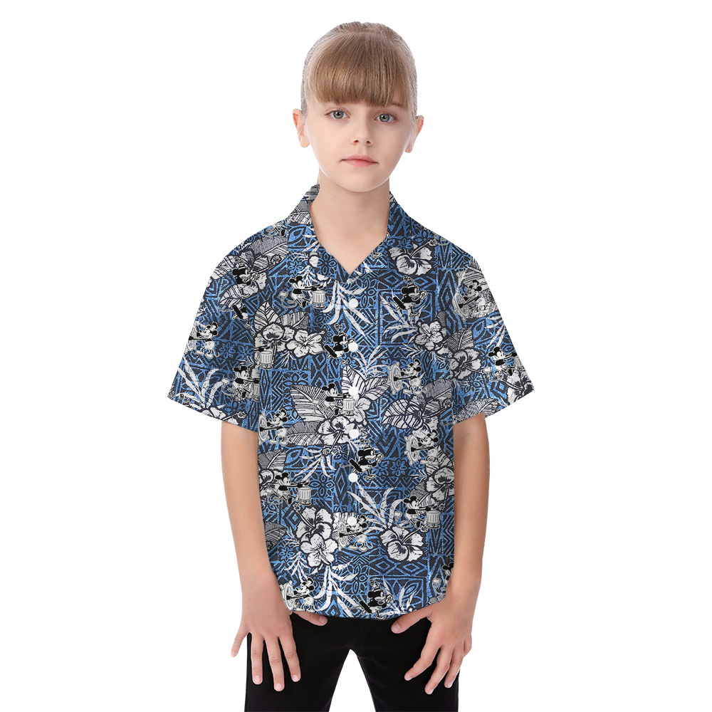 Cute Mickey Steamboat Willie Movie Vintage Hibiscus Navy Matching Family Hawaiian Outfits