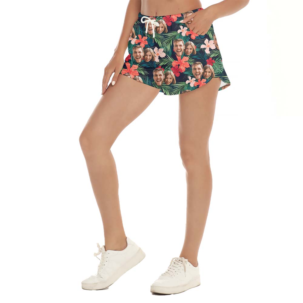 Custom Tropical Couple Faces Women's Shorts