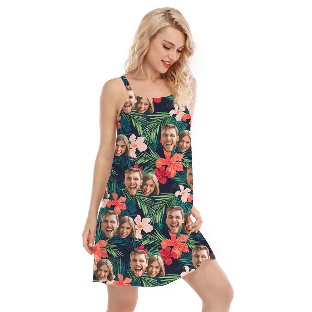 Floral Tropical Women's Cami Dress Customized Face