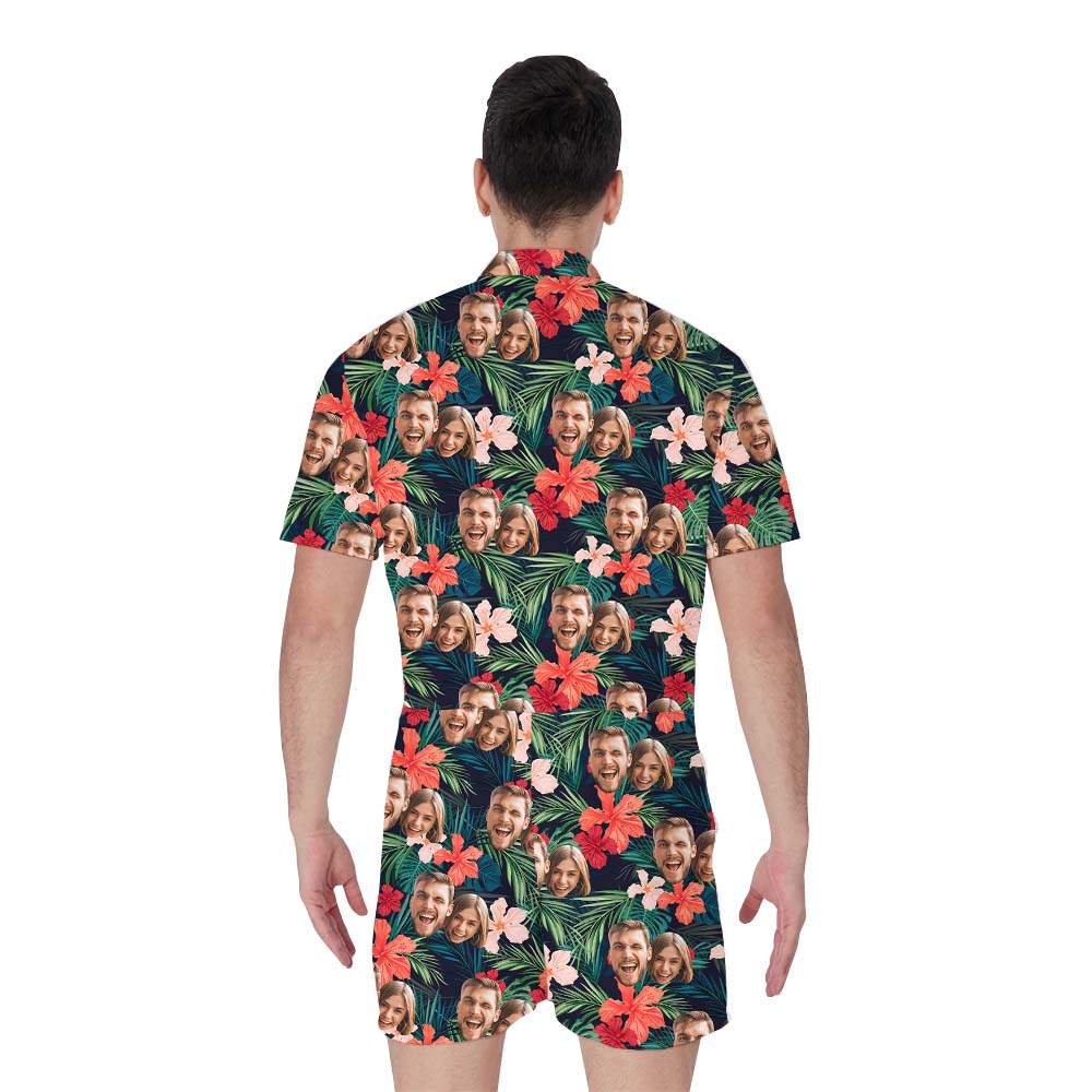 Custom Couple Faces Tropical Romper For Male