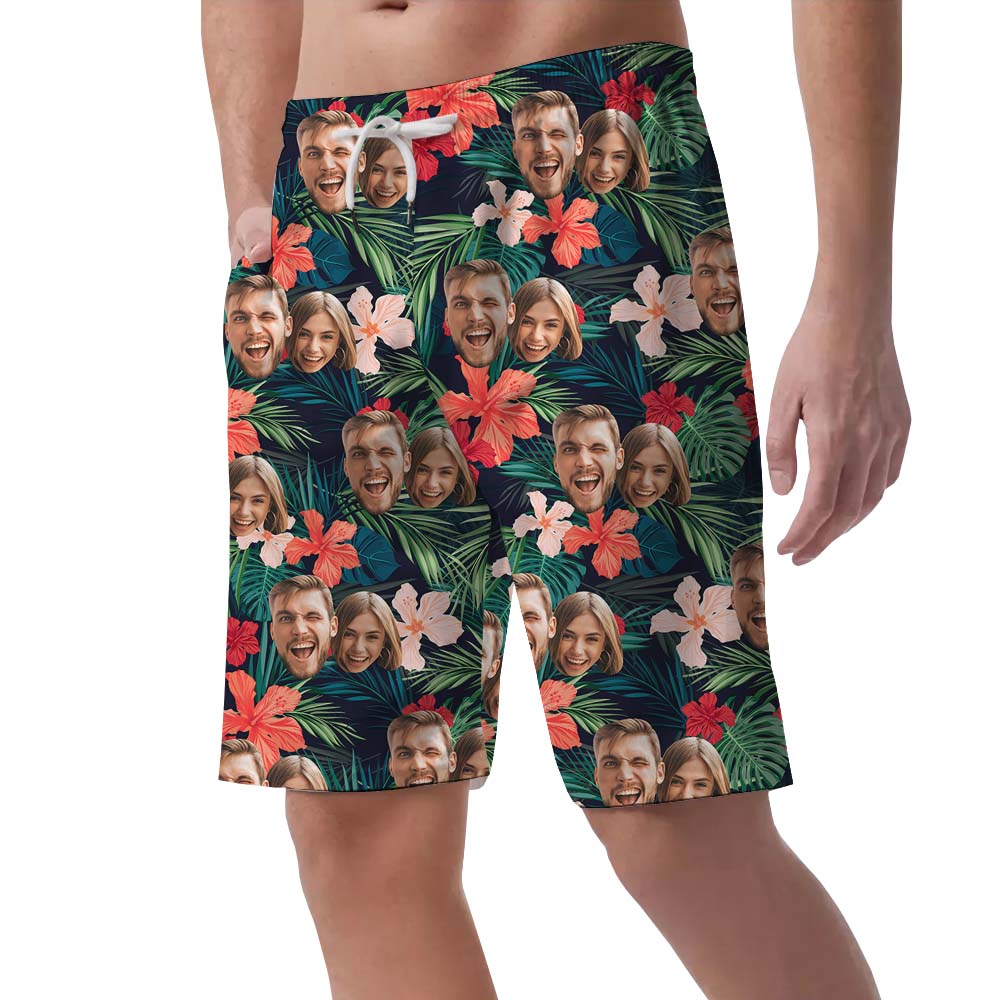 Custom 2 Faces Floral Tropical Men's Swim Shorts