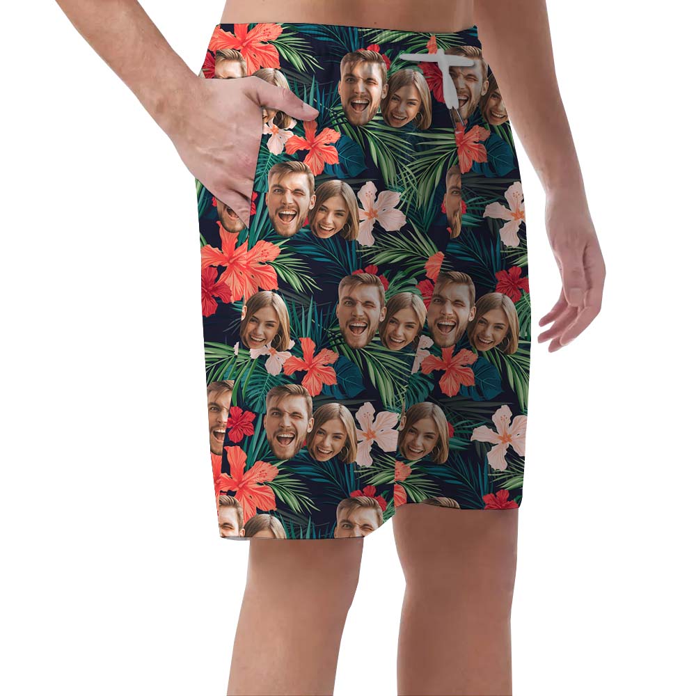 Custom 2 Faces Floral Tropical Men's Swim Shorts