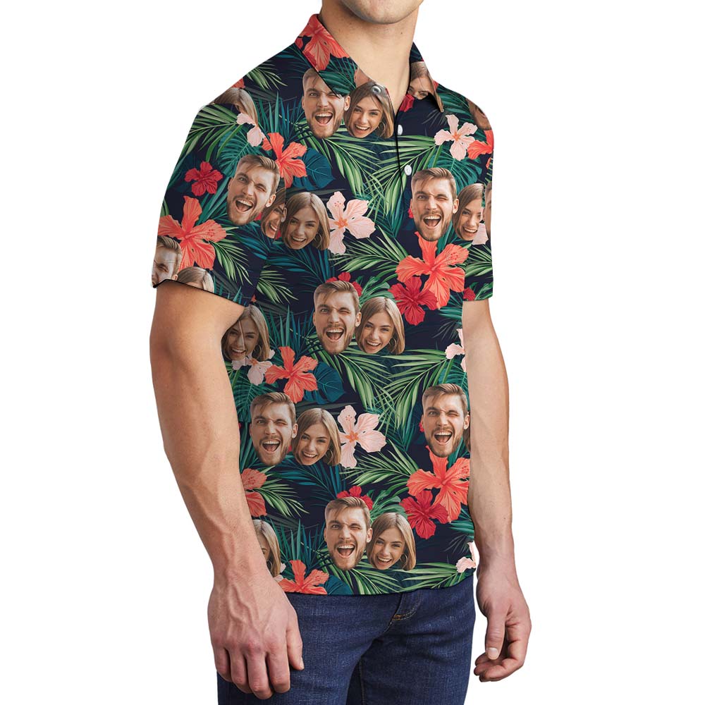 Floral Men's Collared Polo Shirt With 2 Faces