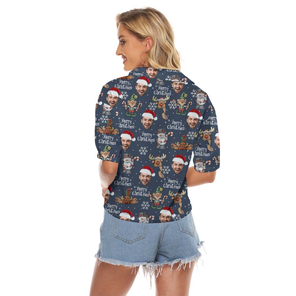 Custom Face Reindeer Women's Cropped Shirt