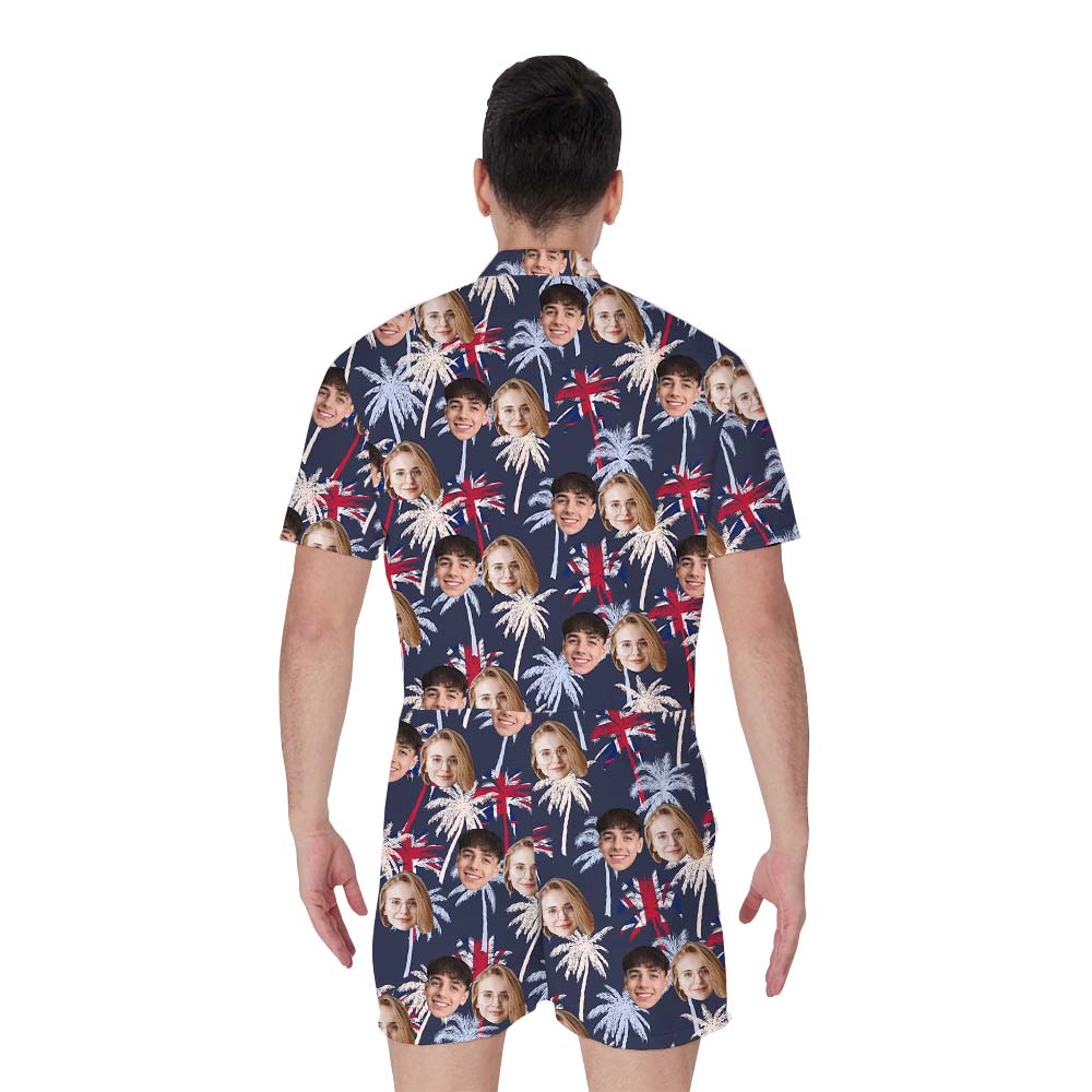 Palm Tree Men's Hawaiian Romper With Multiple Faces