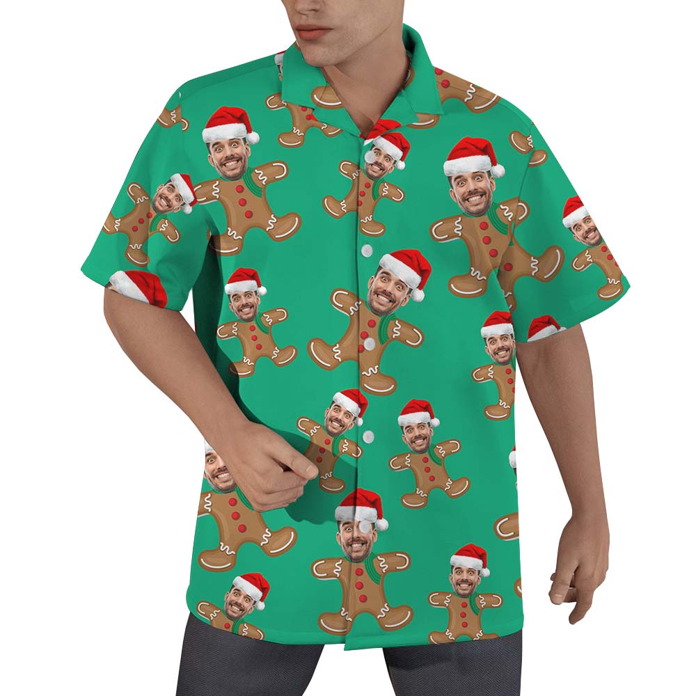 Custom Face Hawaiian Gingerbread Green Men Shirt - variant image 1