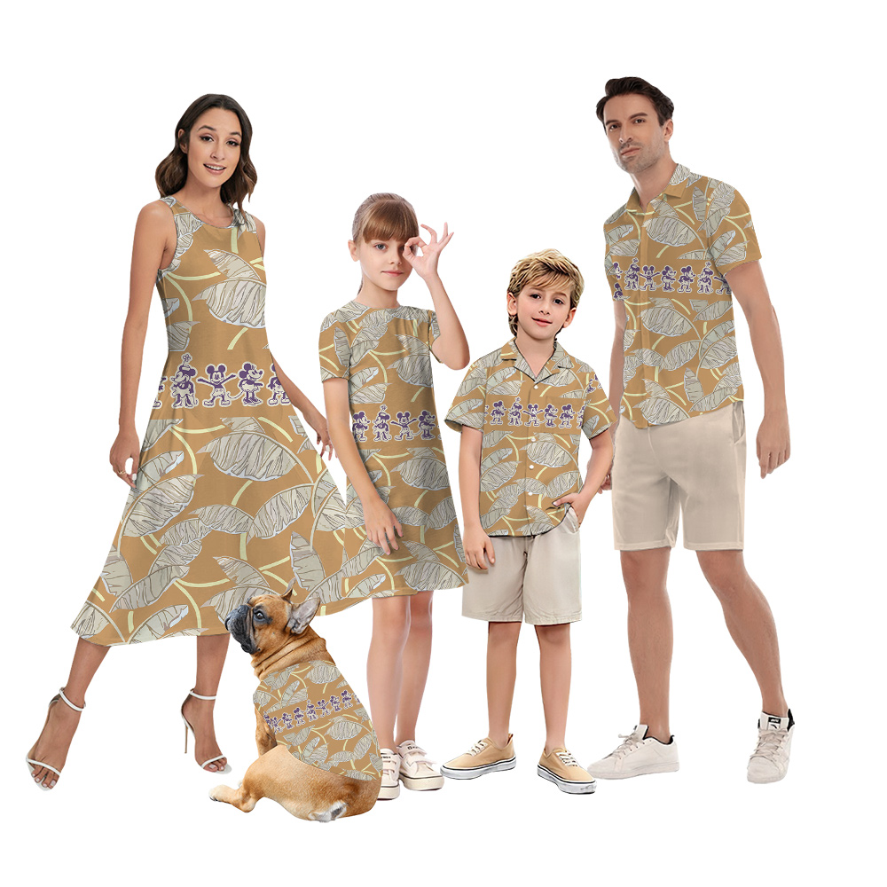 Vintage Mickey Minnie Steamboat Willie Tropical Leaves Family Matching Hawaiian Outfits - variant image 1
