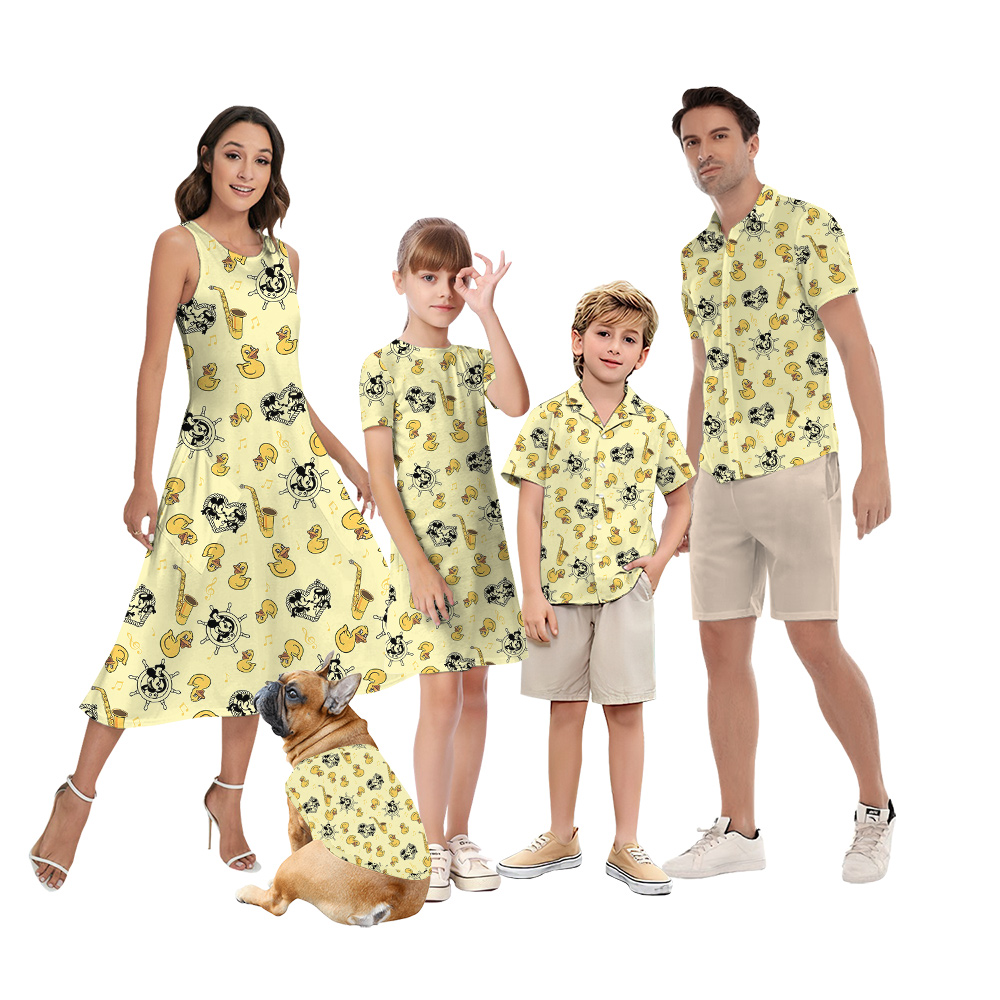 Cute Mickey Steamboat Willie Rubber Ducky Yellow Matching Family Hawaiian Outfits - variant image 1