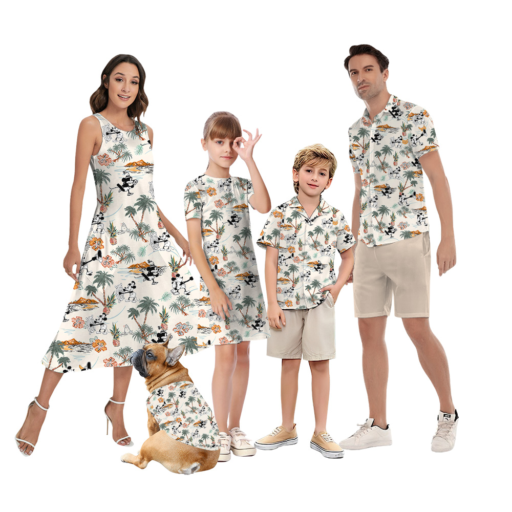 Cute Mickey Steamboat Willie Tropical Islands Hibiscus Matching Family Hawaiian Outfits - variant image 1