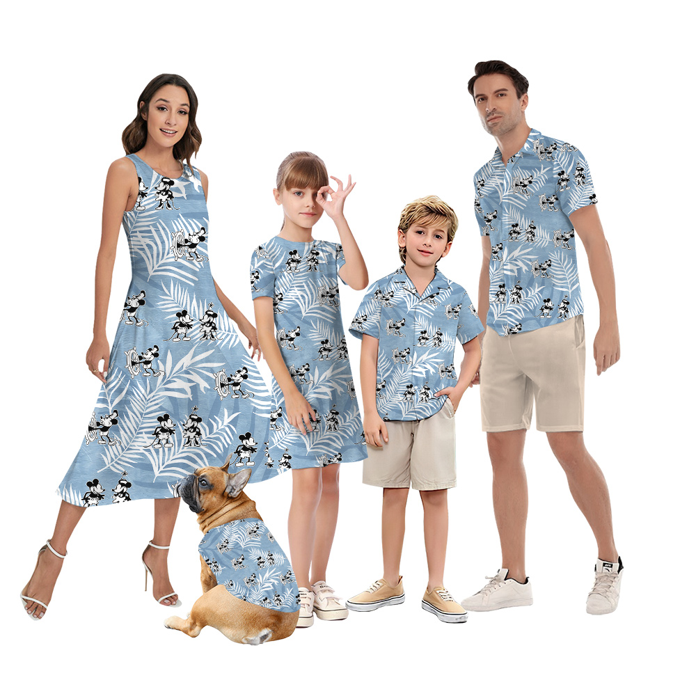 Cute Mickey Steamboat Willie Movie Blue Matching Hawaiian Outfits For Family - variant image 1