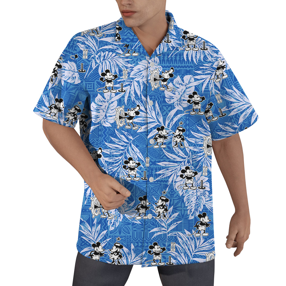 Cute Mickey Steamboat Willie Movie Vintage Tropical Blue Hawaiian Shirt - variant image 1