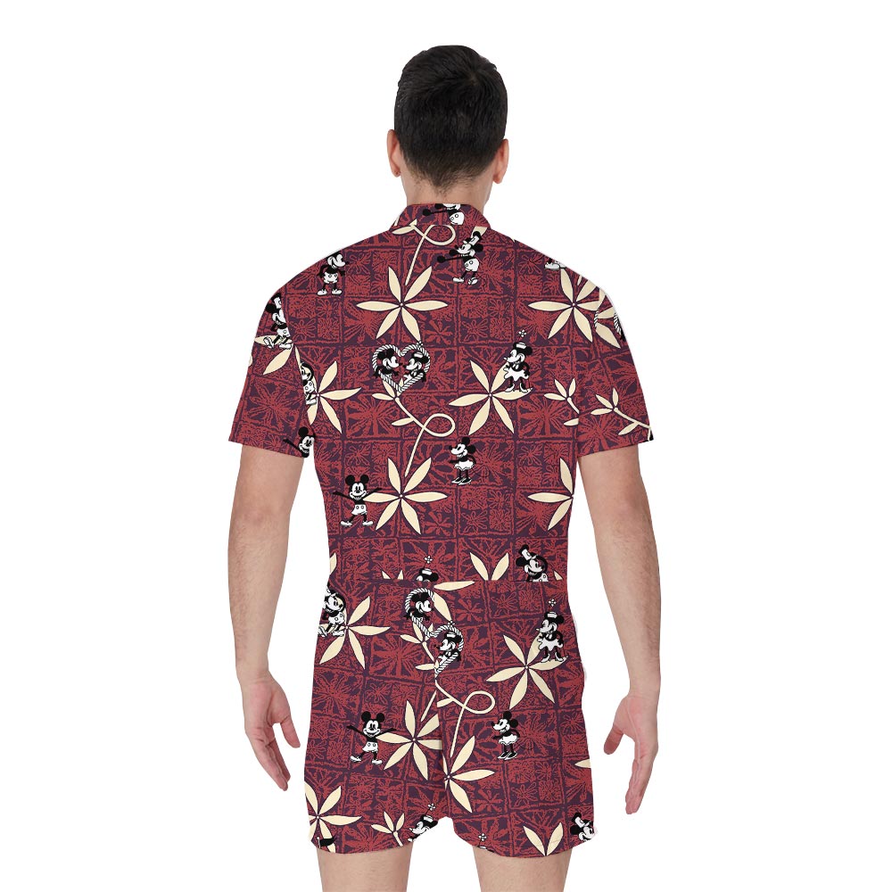 Vintage Red Aloha Men's Romper With Mickey Steamboat Willie
