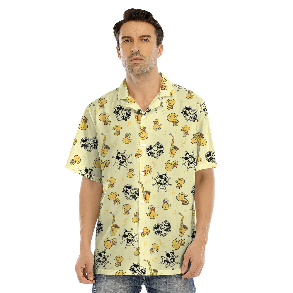Cute Mickey Steamboat Willie Rubber Ducky Yellow Matching Family Hawaiian Outfits