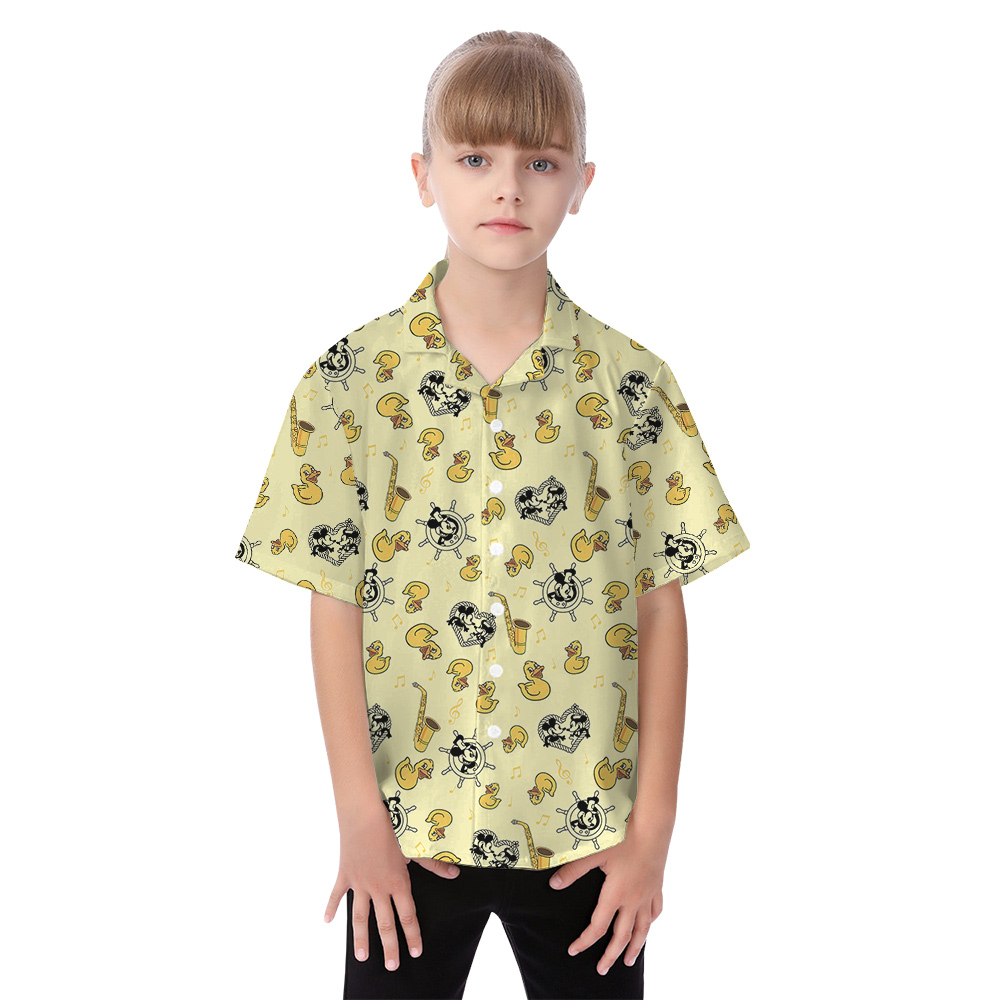 Cute Mickey Steamboat Willie Rubber Ducky Yellow Matching Family Hawaiian Outfits