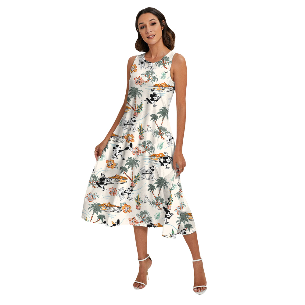 Cute Mickey Steamboat Willie Tropical Islands Hibiscus Matching Family Hawaiian Outfits