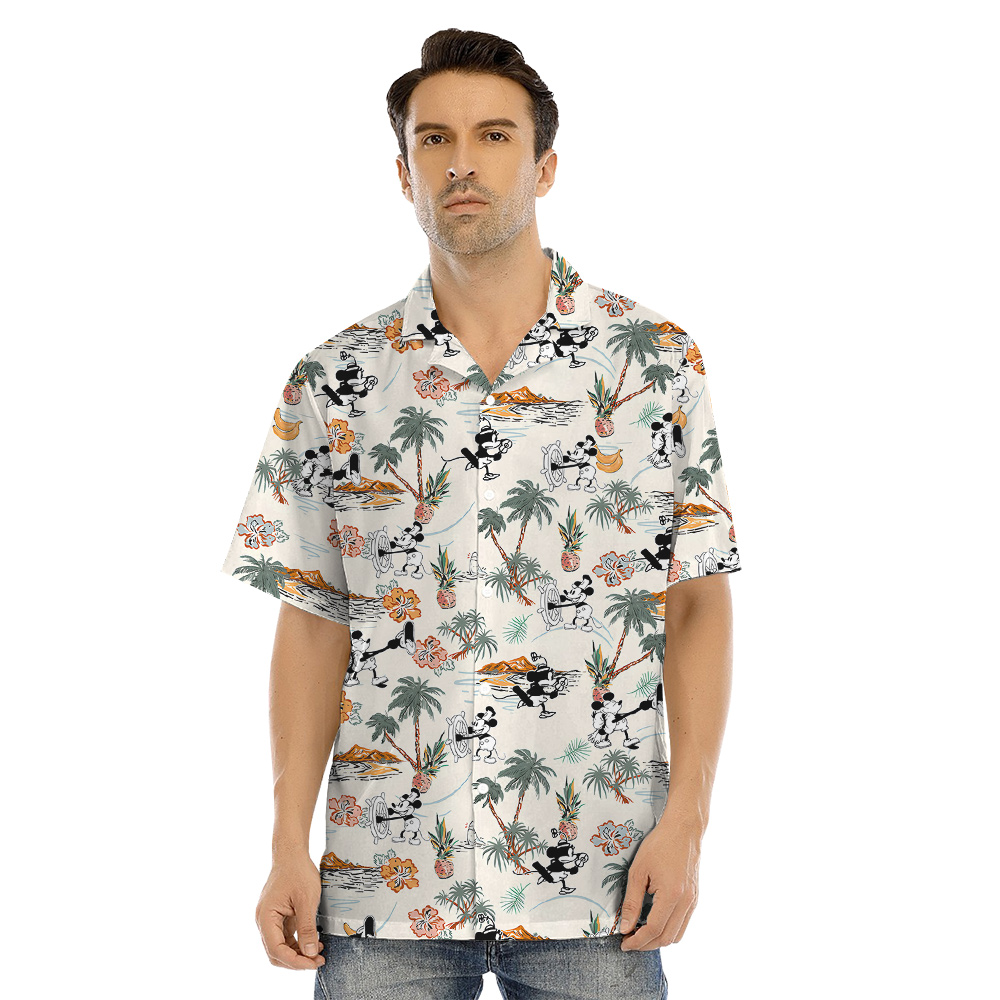 Cute Mickey Steamboat Willie Tropical Islands Hibiscus Matching Family Hawaiian Outfits