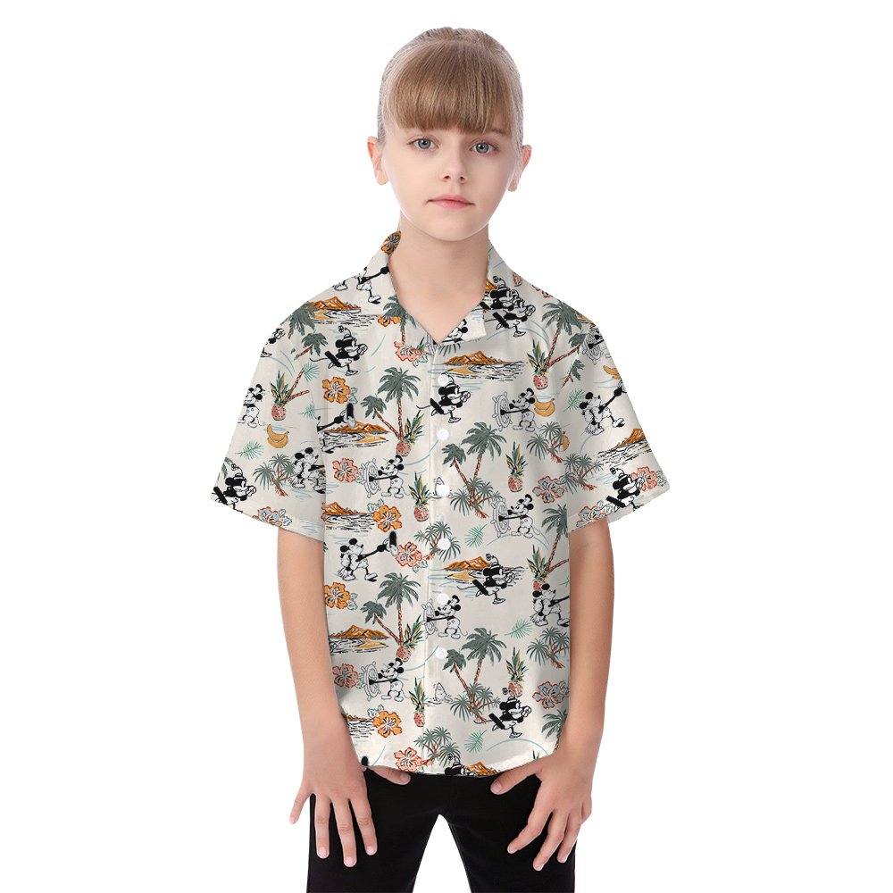 Cute Mickey Steamboat Willie Tropical Islands Hibiscus Matching Family Hawaiian Outfits