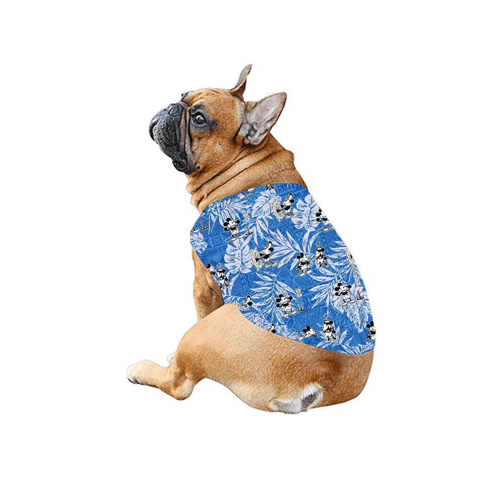Blue Vintage Tropical Leaves Steamboat Willie Mickey Matching Family Hawaiian Outfits