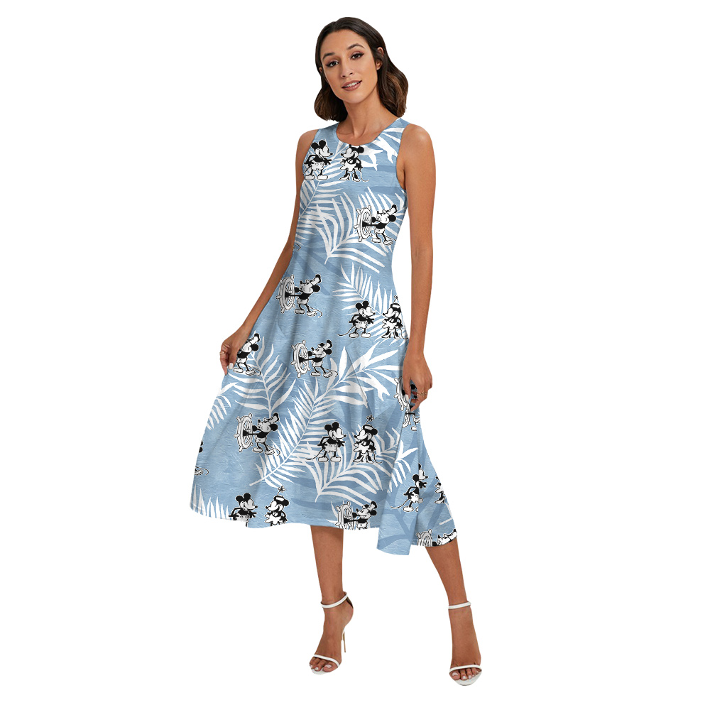 Cute Mickey Steamboat Willie Movie Blue Matching Hawaiian Outfits For Family