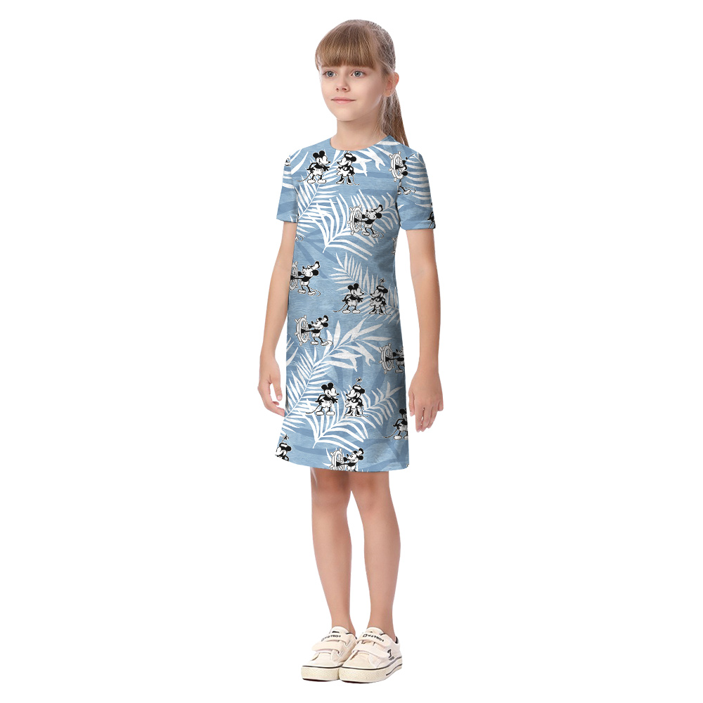 Cute Mickey Steamboat Willie Movie Blue Matching Hawaiian Outfits For Family