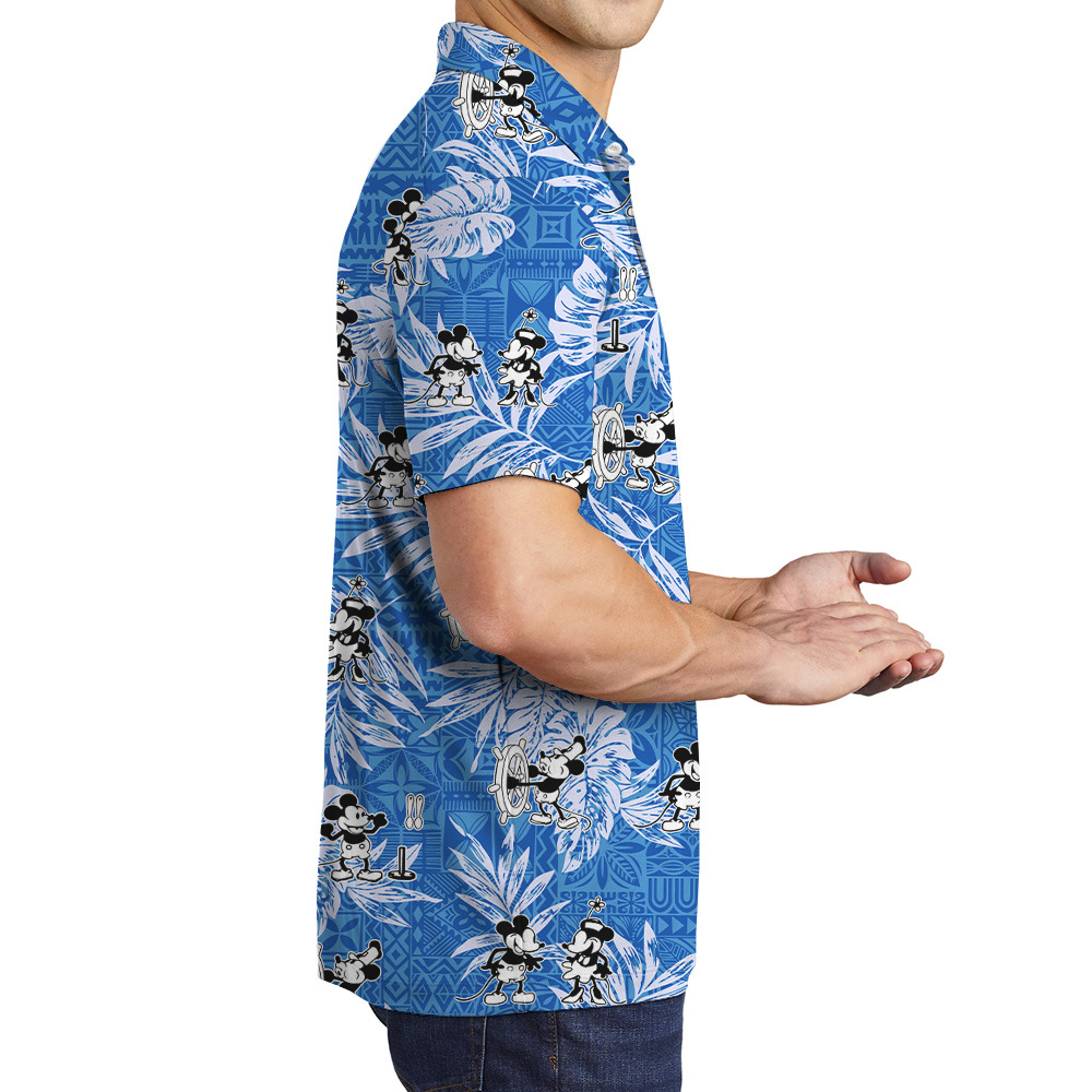 Steamboat Willie Movie Mickey Vintage Tropical Blue Hawaiian Polo Shirt