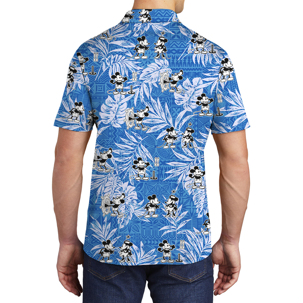 Steamboat Willie Movie Mickey Vintage Tropical Blue Hawaiian Polo Shirt