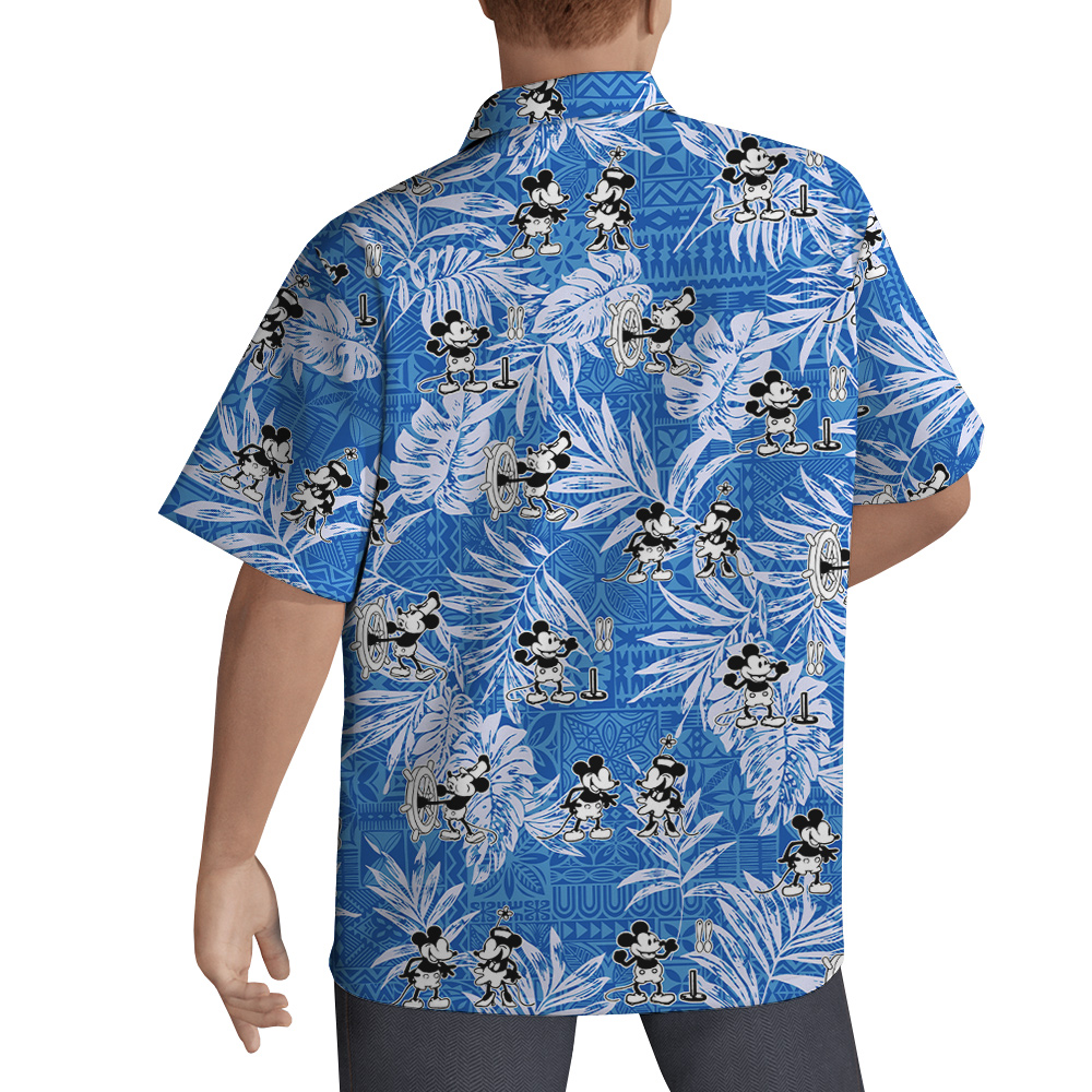 Cute Mickey Steamboat Willie Movie Vintage Tropical Blue Hawaiian Shirt