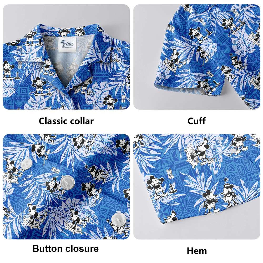 Cute Mickey Steamboat Willie Movie Vintage Tropical Blue Hawaiian Shirt